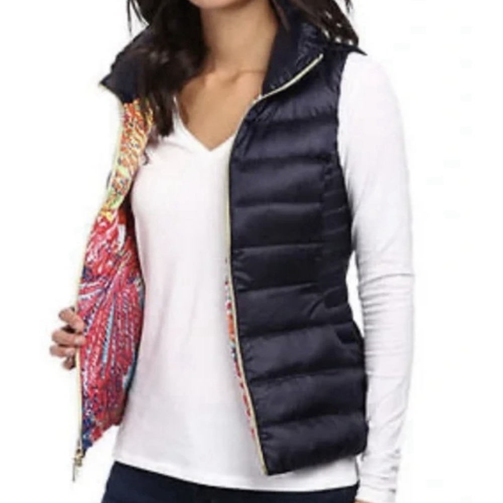 Lilly Pulitzer Allie Packable Puffer Vest Women's Small Navy Outdoor Cozy